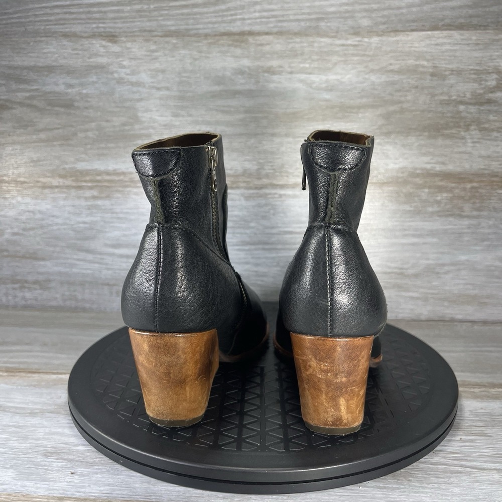 Kork-Ease Women's Michelle Black Leather Side Zip Biker Wedge Boots Size 6.5 - Picture 4 of 10